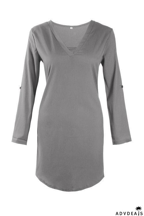 V Neck Asymmetry Design Casual Mini Dress