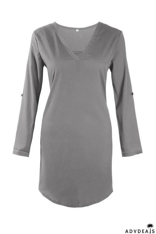 V Neck Asymmetry Design Casual Mini Dress