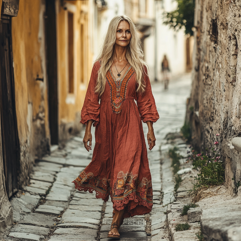 Ethnic Embroidery Vintage Casual Linen Dress e4db