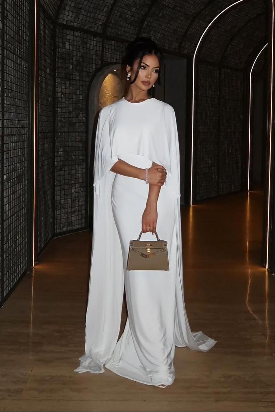 Lvs&Broner Shinning White Sleeveless Pleated Long Prom Dress With Shawl