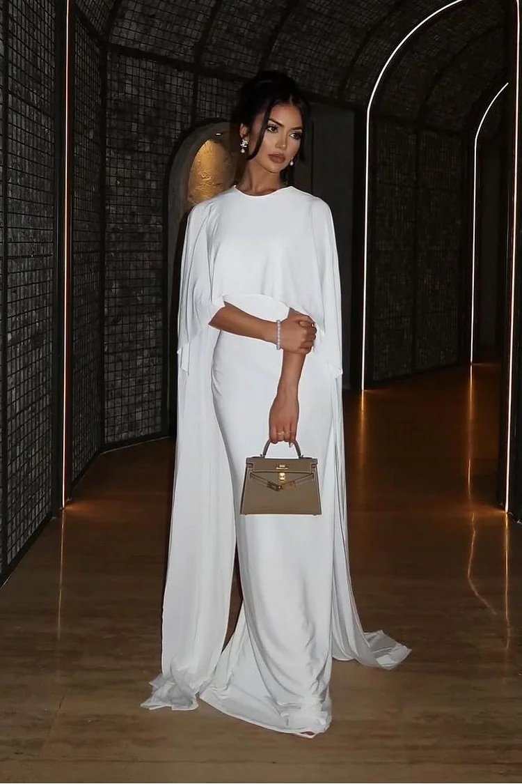 Shinning White Sleeveless Pleated Long Prom Dress With Shawl XJ0285