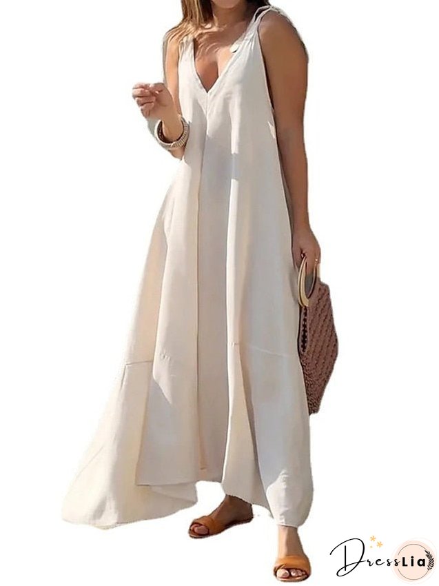 Casual Dress Summer Dress Slip Dress Long Dress Maxi Dress Backless Daily Date Going out Fashion Basic Strap Sleeveless Regular Fit White Color S M L XL Size for Women