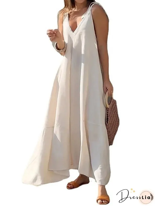 Casual Dress Summer Dress Slip Dress Long Dress Maxi Dress Backless Daily Date Going out Fashion Basic Strap Sleeveless Regular Fit White Color S M L XL Size for Women