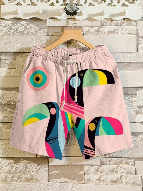 Men's Tropical Toucan Abstract Print Casual Shorts