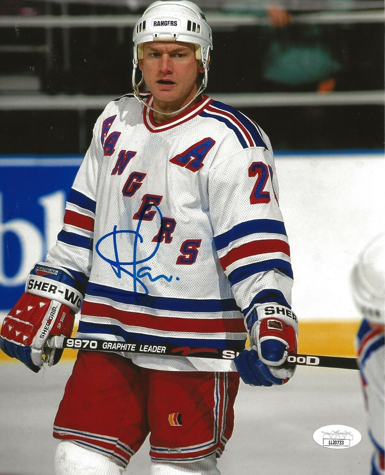 Steve Larmer signed New York Rangers 8x10 Photo Poster painting autographed JSA