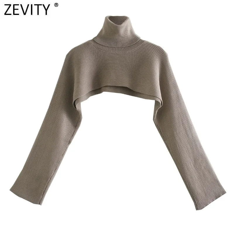 Zevity Women High Street Turtleneck Collar Solid Loose Knitting Sweater Female Long Sleeve Chic Pullovers Autumn Wrap Tops S484