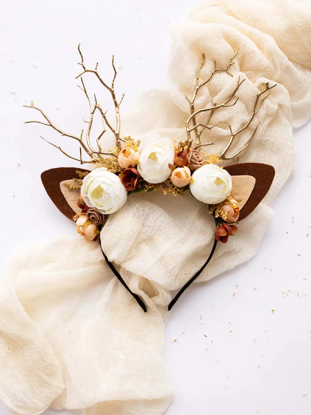 Christmas Reindeer Headband- Dusty & Cream Rosebud