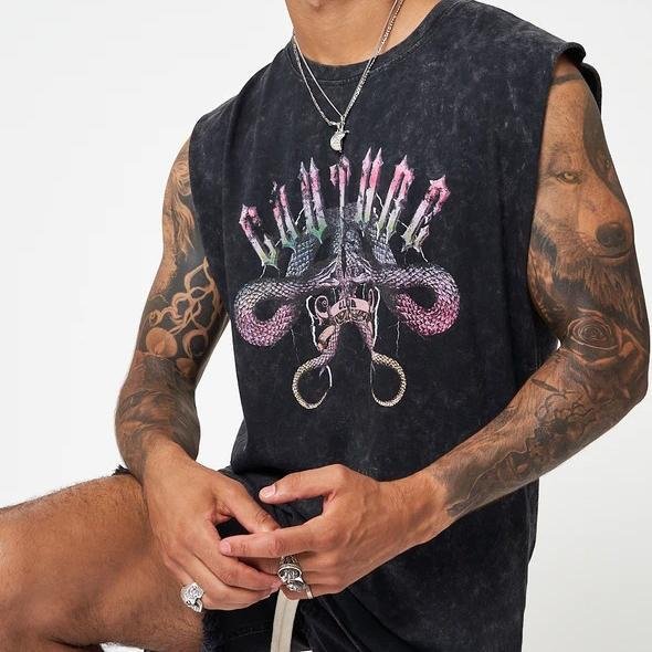 Black letter printed casual vest