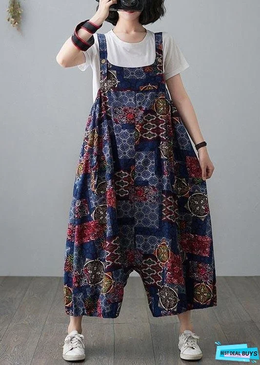 Unique Blue Print Wide Leg carpenter pants Summer Cotton Linen Pants Trousers