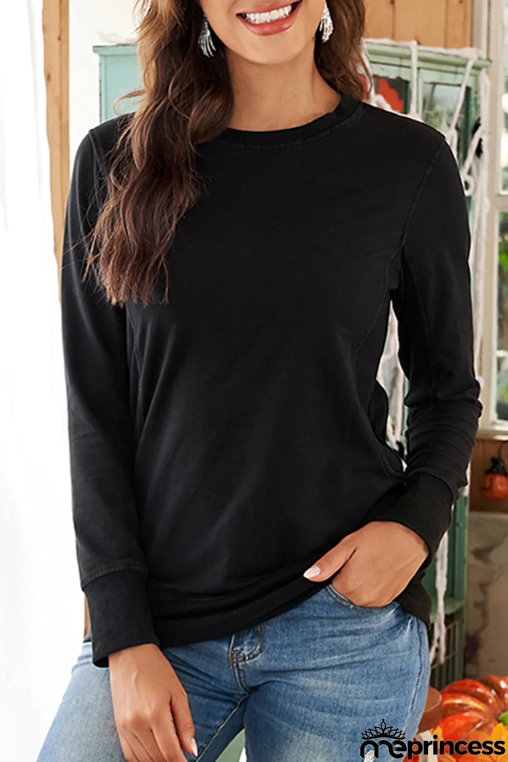 Black Wash Fleece Pullover Sweatshirt