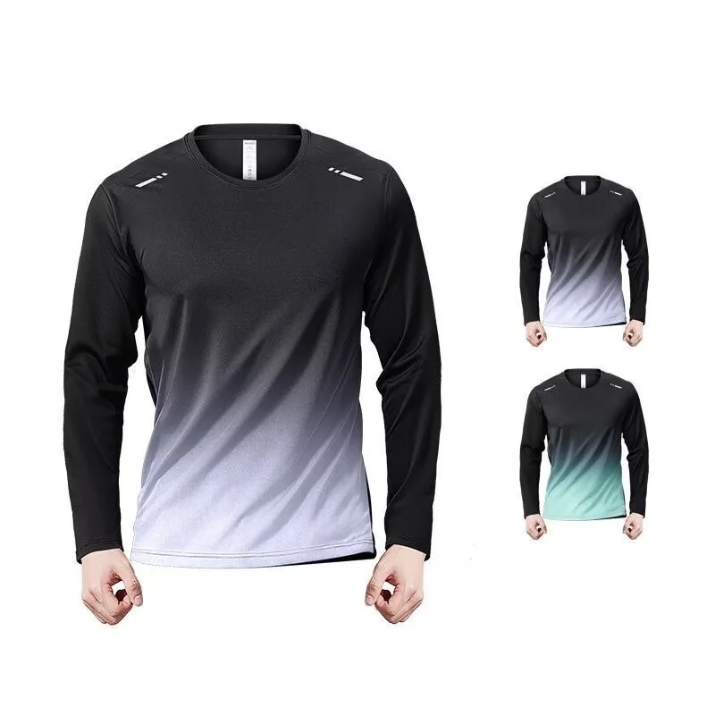 New Ice Silk Thin Summer Long Sleeve T-shirt For Men Fashionable Loose Fit Casual Sports Top Hollow Mesh Quick Drying