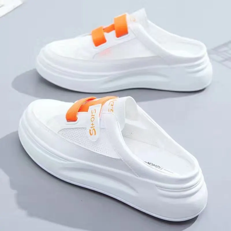 Baotou half slippers women's outer wear fashion 2021 new summer women's shoes mesh breathable white shoes Korean shoes women