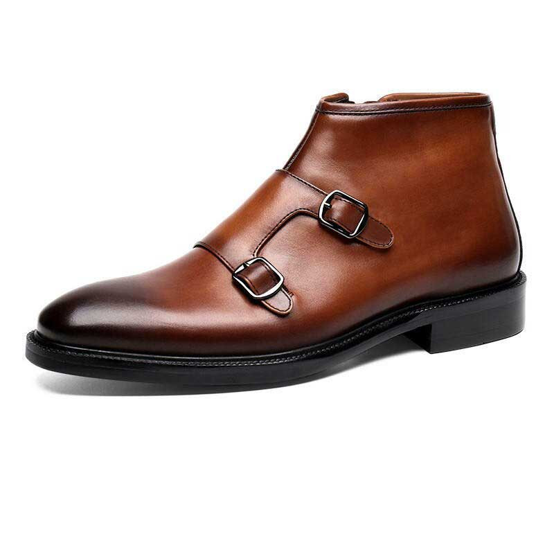 Brown Mens Dress Boots with Buckle : Free Shipping