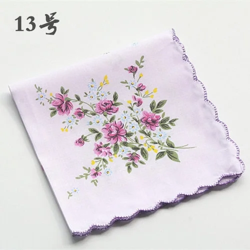 Handkerchiefs Women Soft Floral Printing Cotton Elegant Classic Pockets Square Handkerchief Womens National Style Simple Trendy
