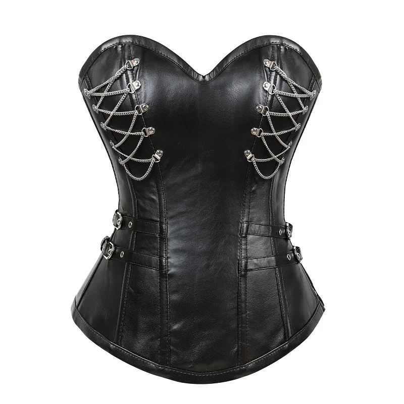 Black  punk chains pu leather corset Novameme