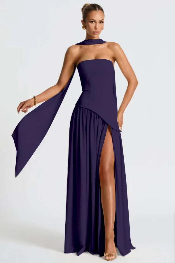 Light Yellow Fashion Split Strapless Summer Prom Dress With Scarf ZT0800