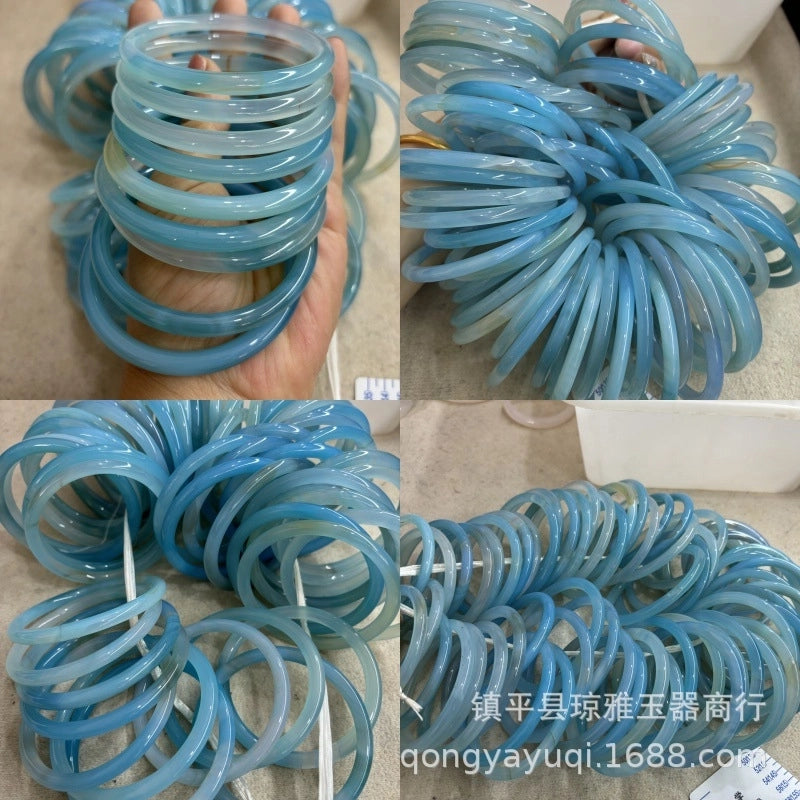 Natural Agate Chalcedony Ladies Ice-like Sky Blue Jade Bracele