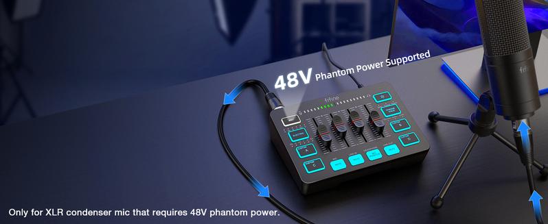 Product Introduction of FIFINE Gaming Audio Mixer with XLR Cable Bundle. Streaming RGB PC Mixer with Microphone Cable. XLR Interface. Volume Faders. Mute Button. Computer Mic for Recording/Podcast/Vocal/Game Voice 11