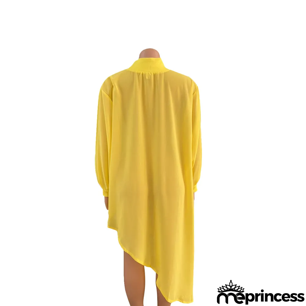 African Ladies Fashion Solid Color Plus Size Mommy Irregular Chiffon Dress