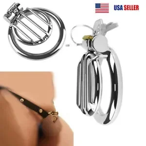 pornhint Pornhint New Stainless Steel Male Chastity Cage Device Small Flat Cage Lock Rings Bondage