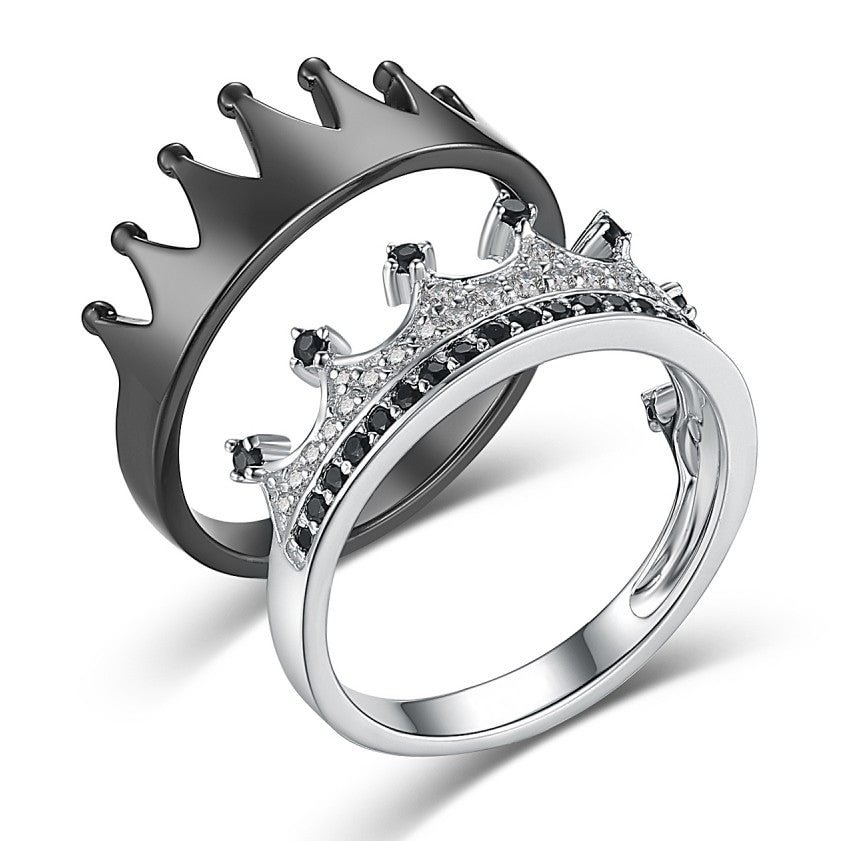 Black and Silver 925 Sterling Silver Couple Promise Rings