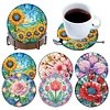 (US Local)6pcs Flower DIY Diamond Painting Coasters Kits with Holder for Adult Beginner