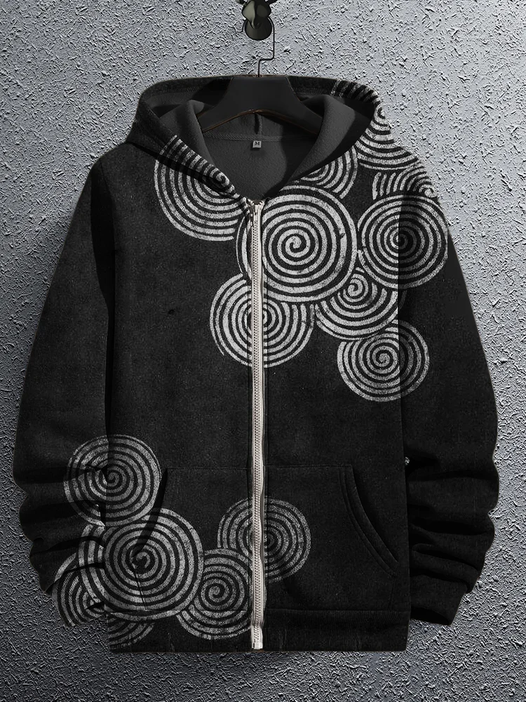 Men's Sea Waves Japanese Lino Art Full Zip Hoodie