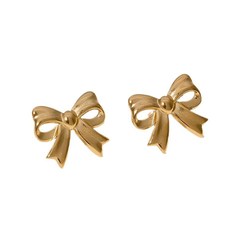 Minimalist Bowknot Bowknot Stainless Steel Electroplating Stud Earrings