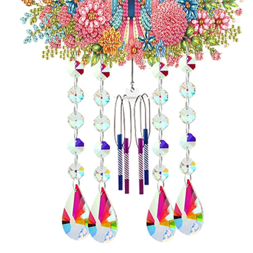 Double Sided Cabin 5D DIY Diamond Art Painting Wind Bell Hanging Sign for Wall
