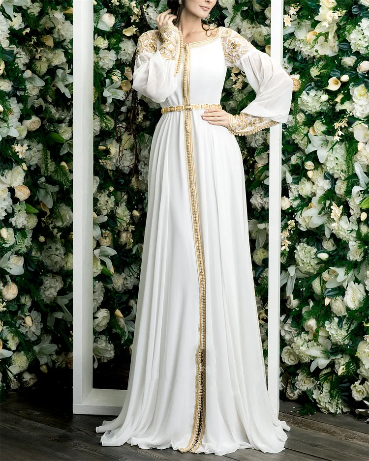Elegant Round Neck White Embroidered Dress