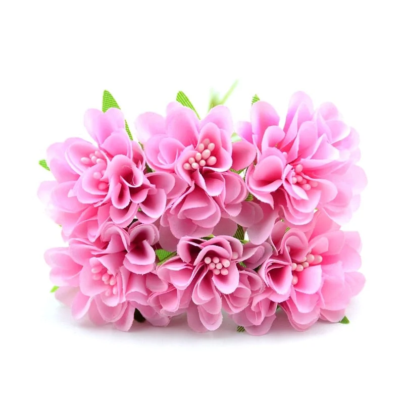 60pcs/lot Mini Silk Artificial Rose Flowers Bouquet  Scrapbooking Fake Flower Stamen Wedding Party  Decoration DIY Handmade