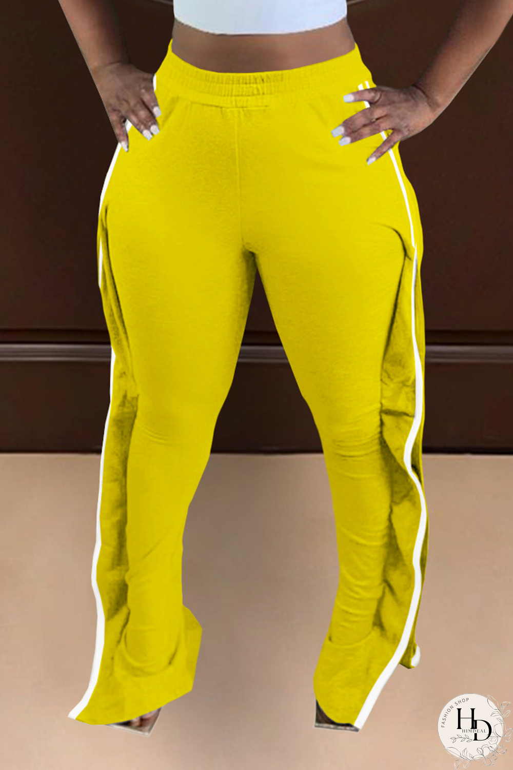 Red Casual Solid Patchwork Boot Cut High Waist Speaker Solid Color Bottoms