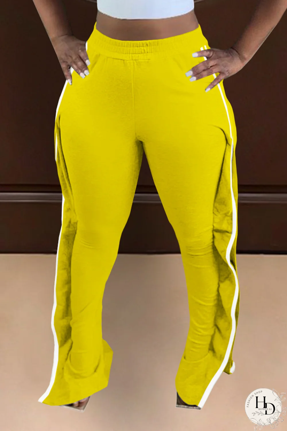 Red Casual Solid Patchwork Boot Cut High Waist Speaker Solid Color Bottoms