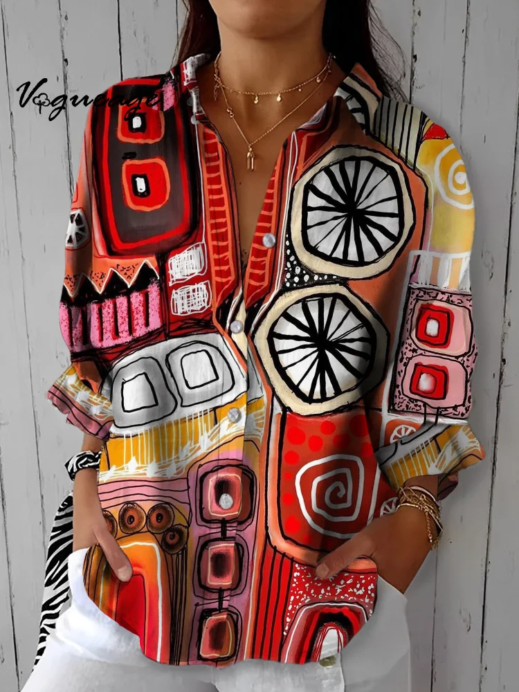 Luxurious And Fascinating Creative Pattern Printed Cotton And Linen Shirt