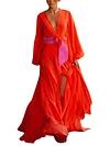 Solid Color Split-Front Long Sleeves Maxi Dresses (No Have Belt)