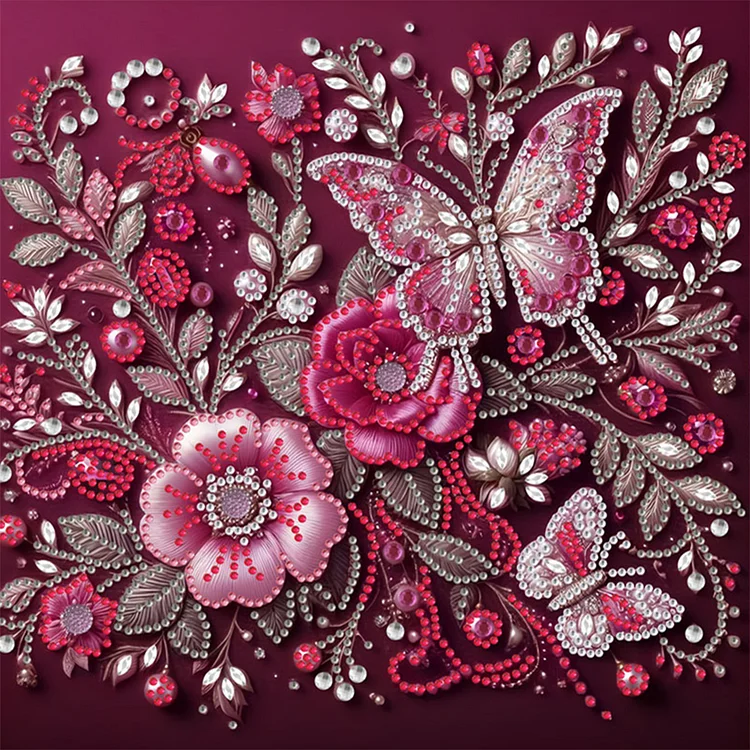 Flower Butterfly 30*30CM (Canvas) Special Shaped Drill Diamond Painting gbfke
