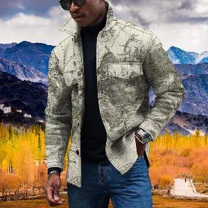 Aonga winter outfits men Men's Double Pocket Creative Multi-Color Diamond-Shaped Barbed Wire Style Printed Pattern Double Pocket Casual aonga