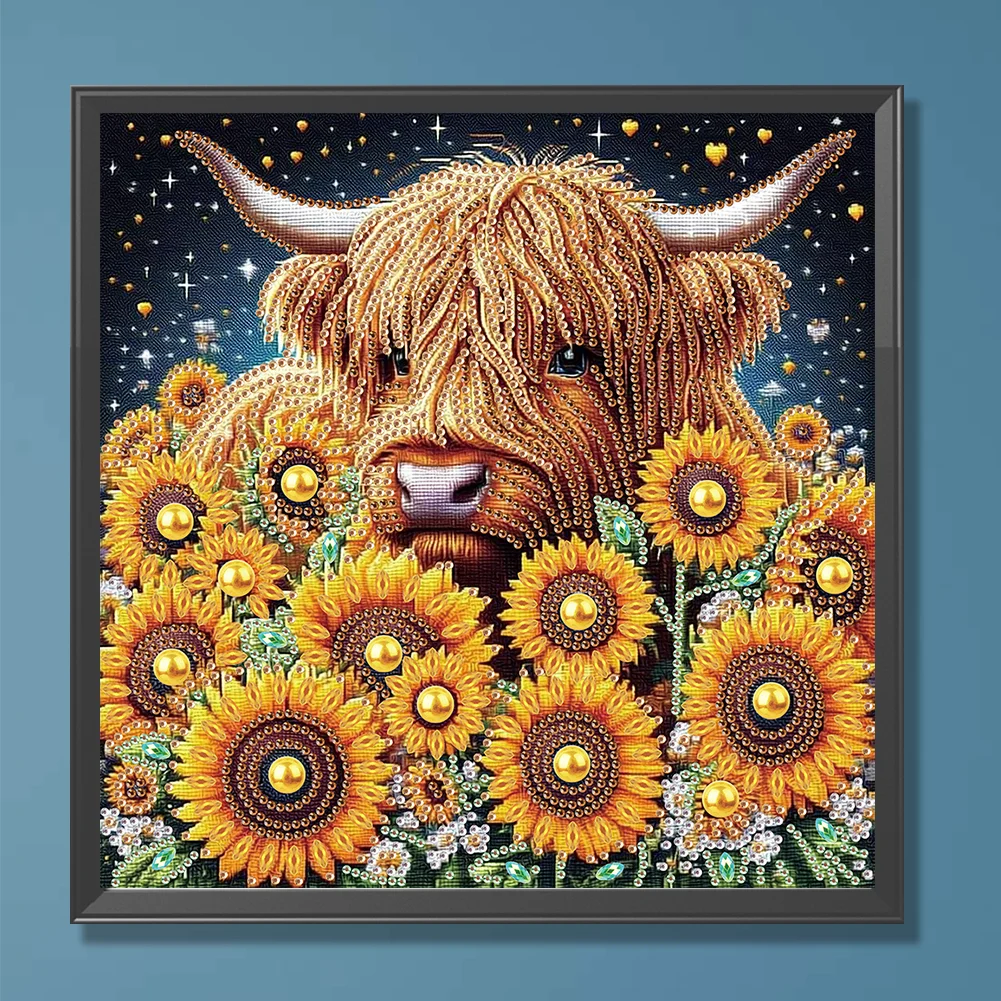 Diamond Painting - Partial Special Shaped Drill - Flower Highland Yak(Canvas|30*30cm)