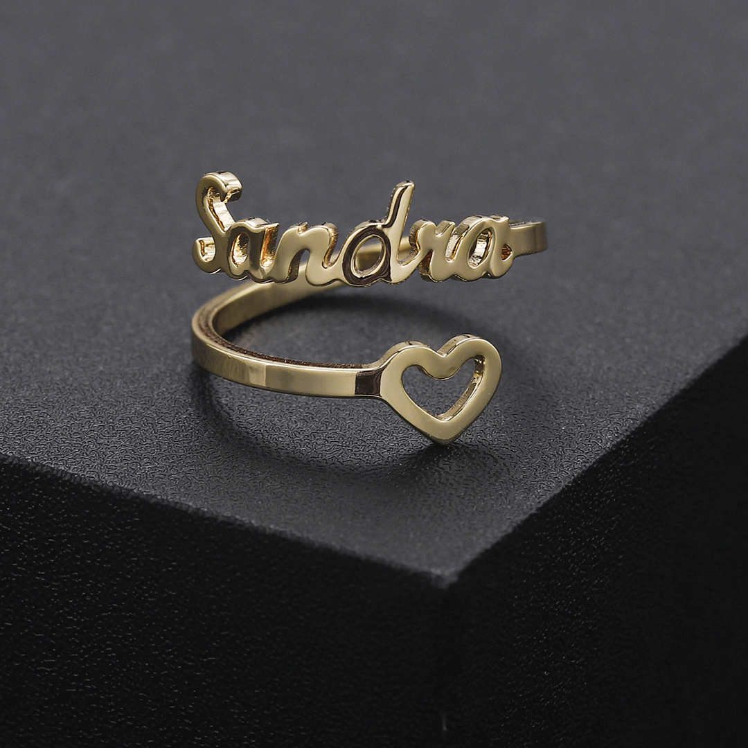 Hollow Heart Name Ring