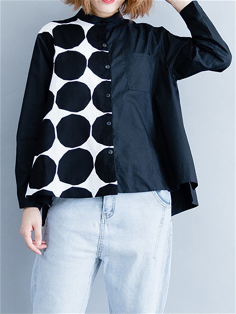 Casual Dot Button Down High Low Shirt P1400935