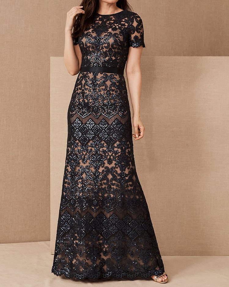 sequin lace maxi dress Gown embroidery