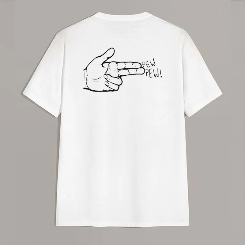 PEW PEW Hand Graphic Casual Modern Style Black Print T-shirt