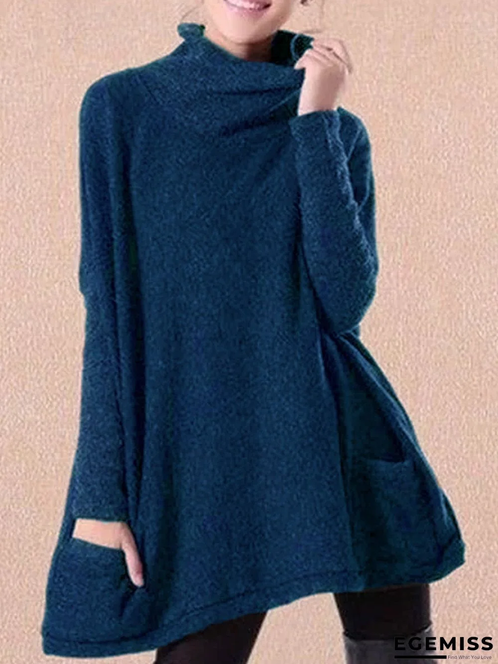 Black Patchwork Turtleneck Casual Sweater | EGEMISS