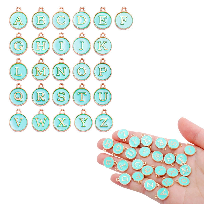 12 Color Round Drop Oil English Letter Alloy Pendant DIY Jewelry Accessories W85