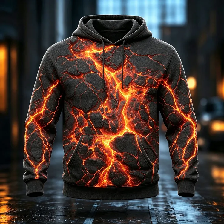 Men's Vintage Halloween Magma Art Print Long Sleeve Casual Hoodie