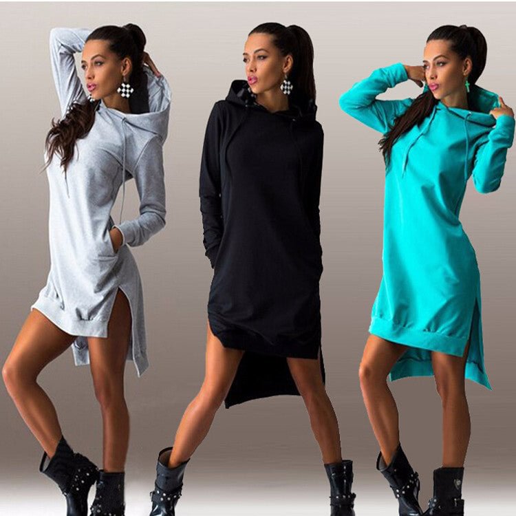 Women's Fashion Irregular Hooded Long-sleeved Dress Sweater