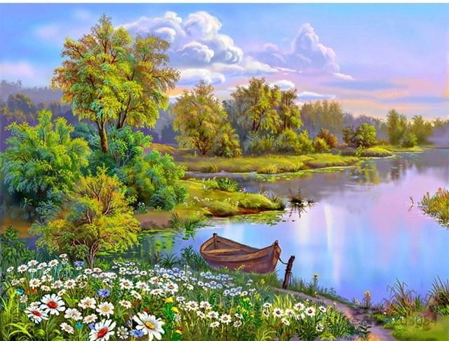 

Daisies Lake Scenery – Paint By Numbers - 40*50CM, 501 Original