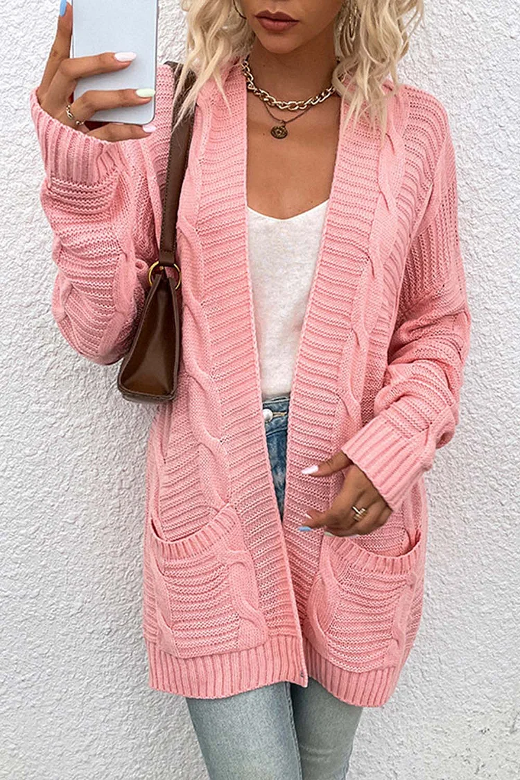Mid-Length Twisted Rope Cardigan