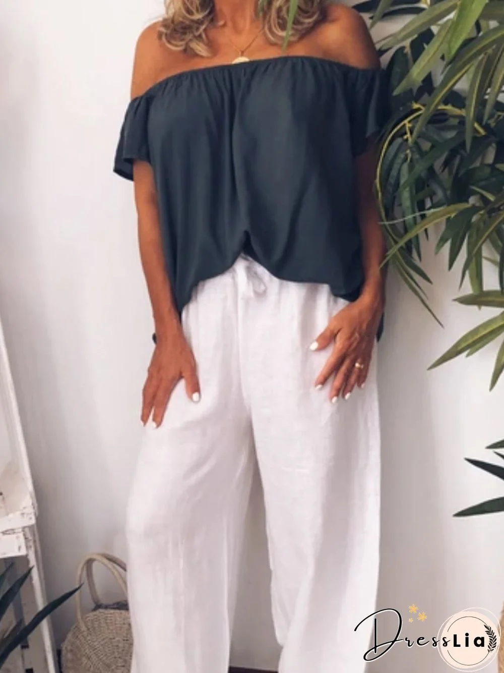 Retro casual word collar short sleeve loose top