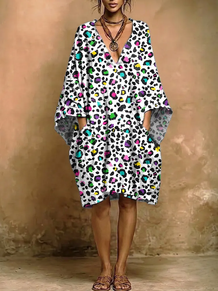 Women's Leopard Print Retro Pocket Dress